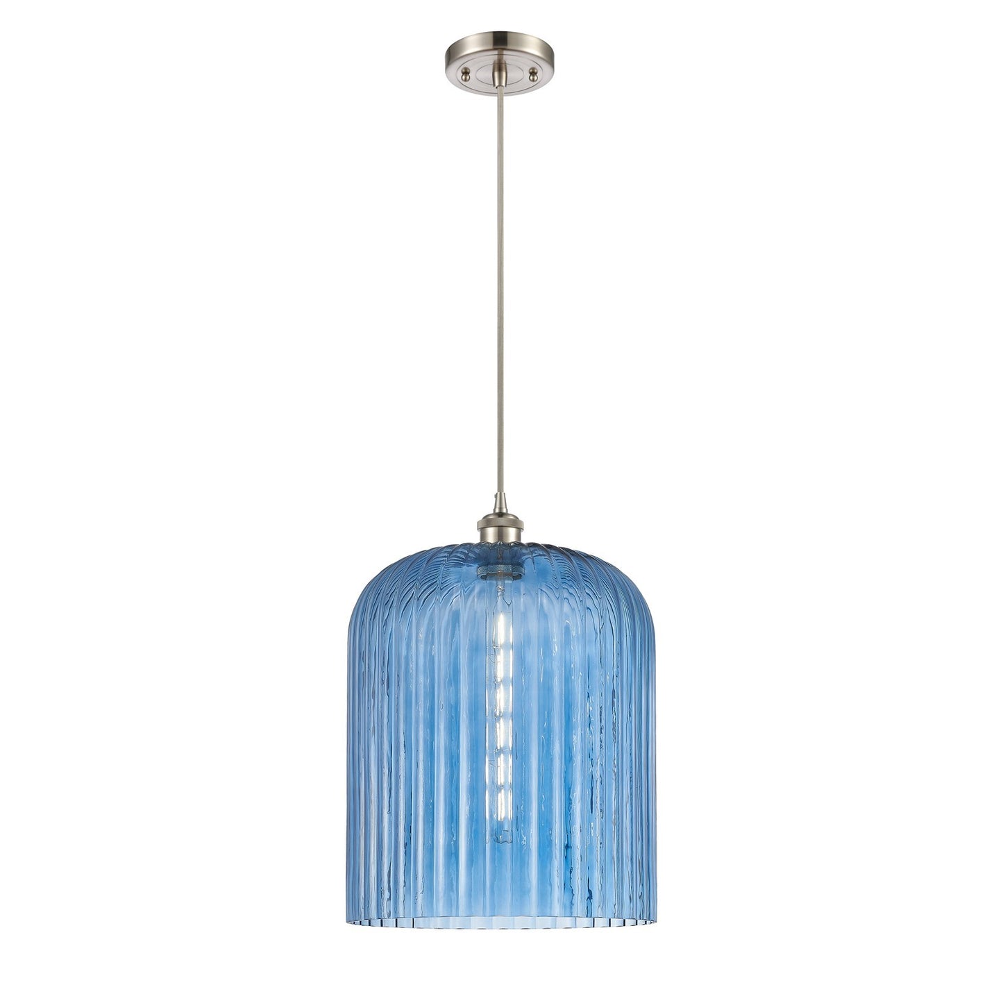 Innovations Bridal Veil 5in 1-Light Mini Pendant | Art Nouveau Brushed Satin Nickel and Princess Blue Glass | Kitchen | Model 516-1P-SN-G559-12BL
