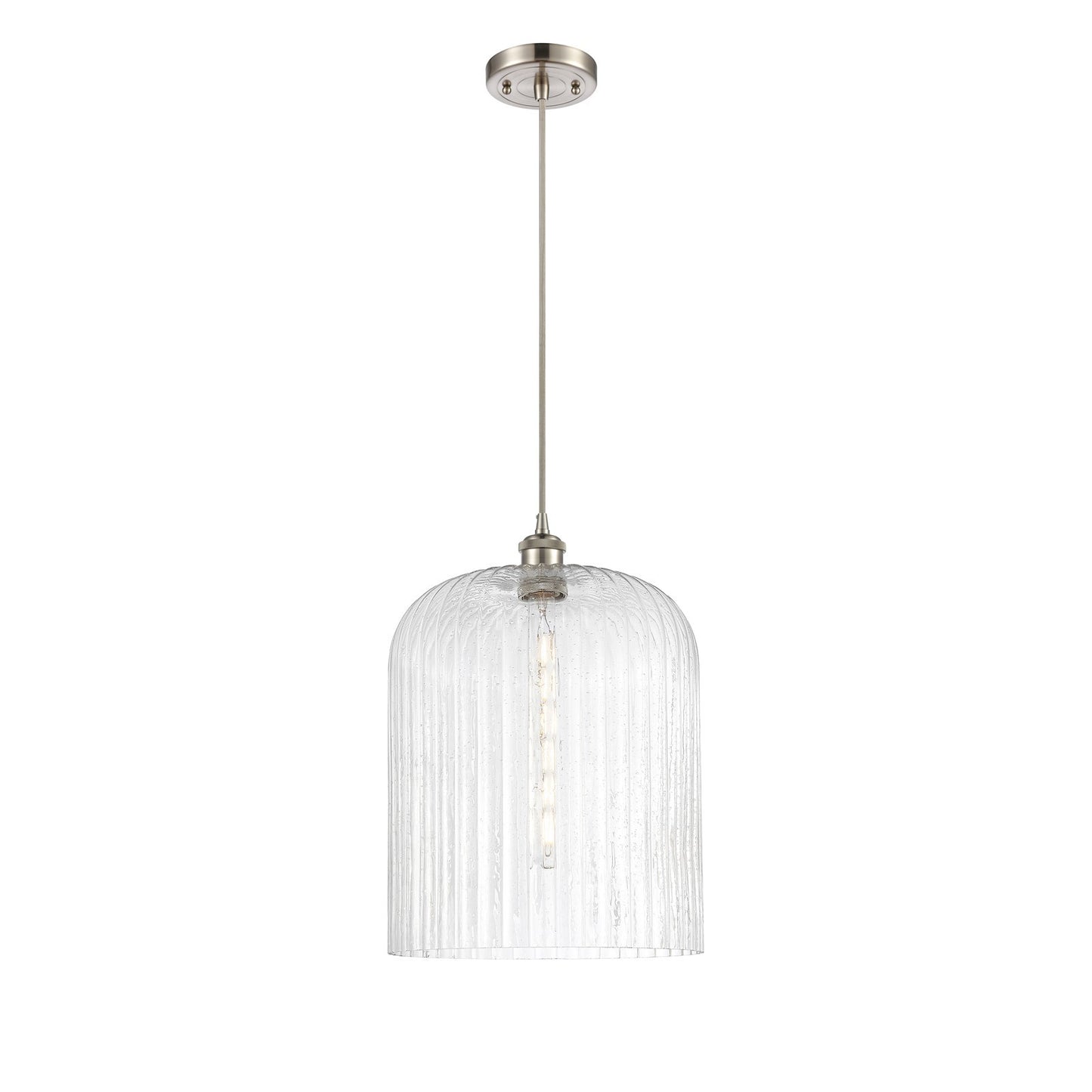 Innovations Bridal Veil 5in 1-Light Mini Pendant | Art Nouveau Brushed Satin Nickel and Seedy Glass | Kitchen Island | Model 516-1P-SN-G559-12SDY