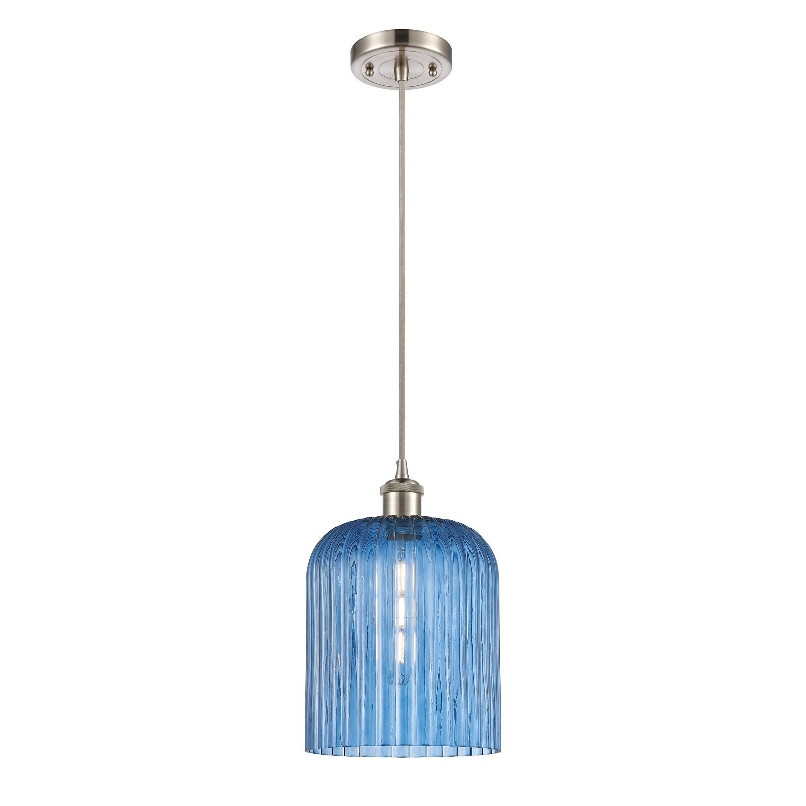 Innovations Bridal Veil 5in 1-Light Mini Pendant | Art Nouveau Brushed Satin Nickel and Princess Blue Glass | Kitchen | Model 516-1P-SN-G559-8BL