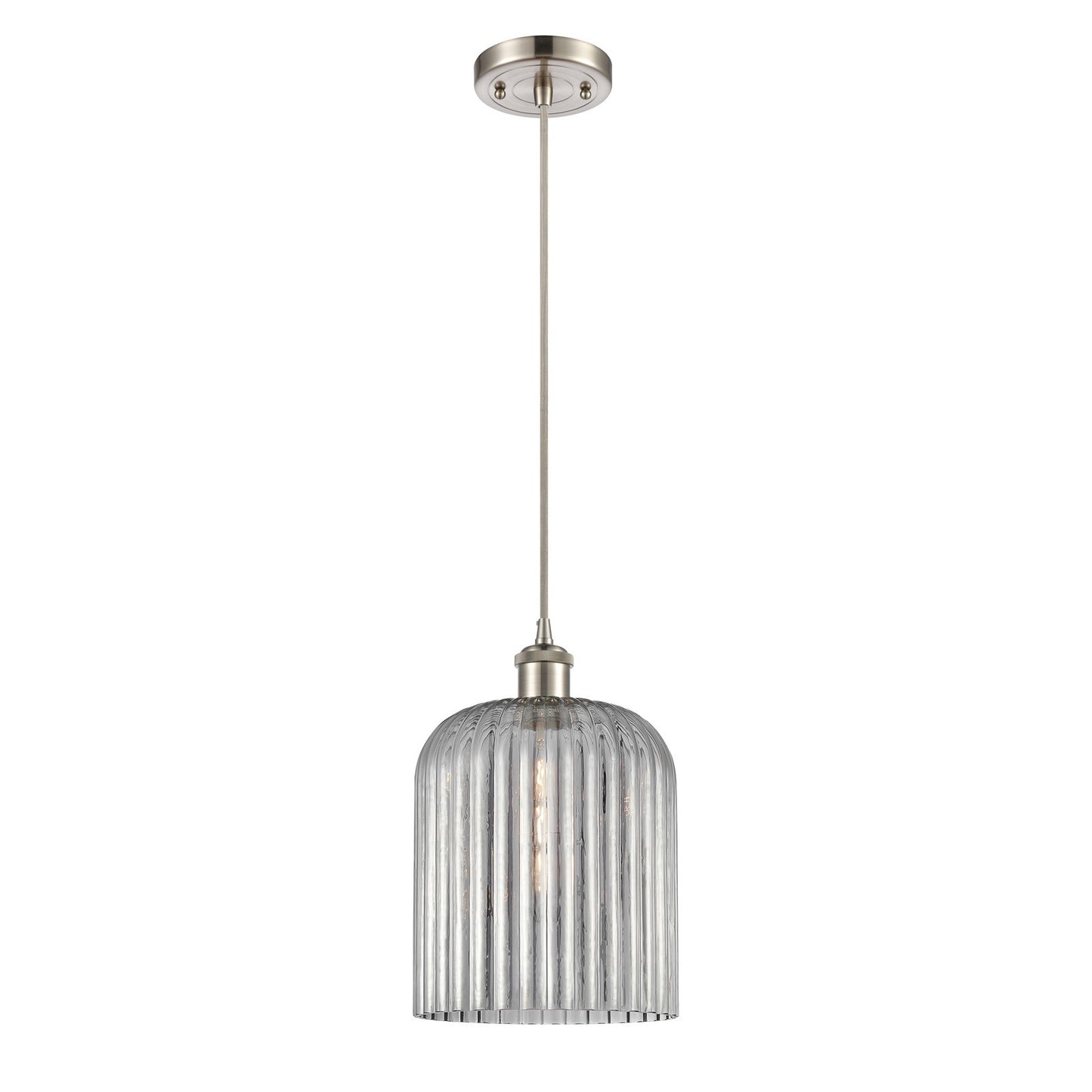 Innovations Bridal Veil 5in 1-Light Mini Pendant | Art Nouveau Brushed Satin Nickel and Light Smoke Glass | Kitchen Island | Model 516-1P-SN-G559-8SM