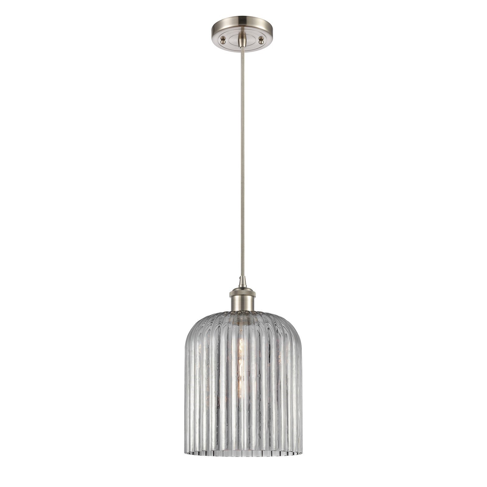 Innovations Bridal Veil 5in 1-Light Mini Pendant | Art Nouveau Brushed Satin Nickel and Light Smoke Glass | Kitchen Island | Model 516-1P-SN-G559-8SM