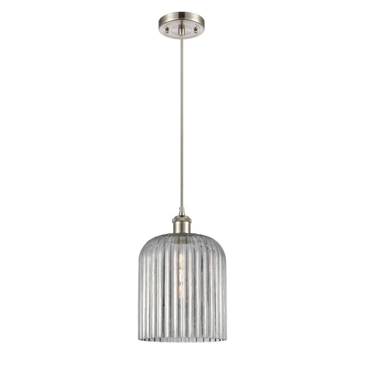 Innovations Bridal Veil 5in 1-Light Mini Pendant | Art Nouveau Brushed Satin Nickel and Light Smoke Glass | Kitchen Island | Model 516-1P-SN-G559-8SM