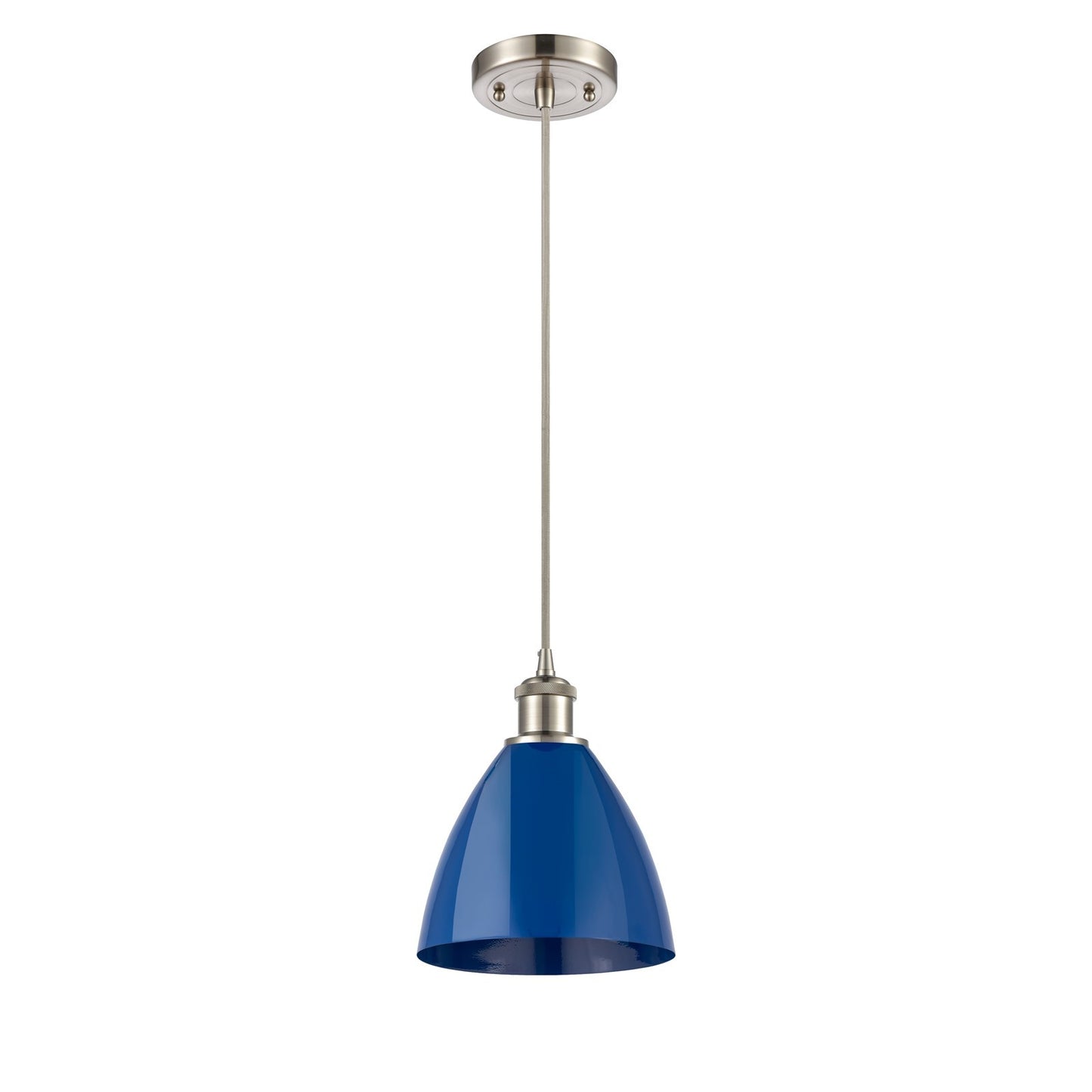 Innovations Plymouth 7.5in 1-Light Mini Pendant | Industrial Brushed Satin Nickel and Matte Blue Metal | Kitchen | Model 516-1P-SN-MBD-75-BL-LED