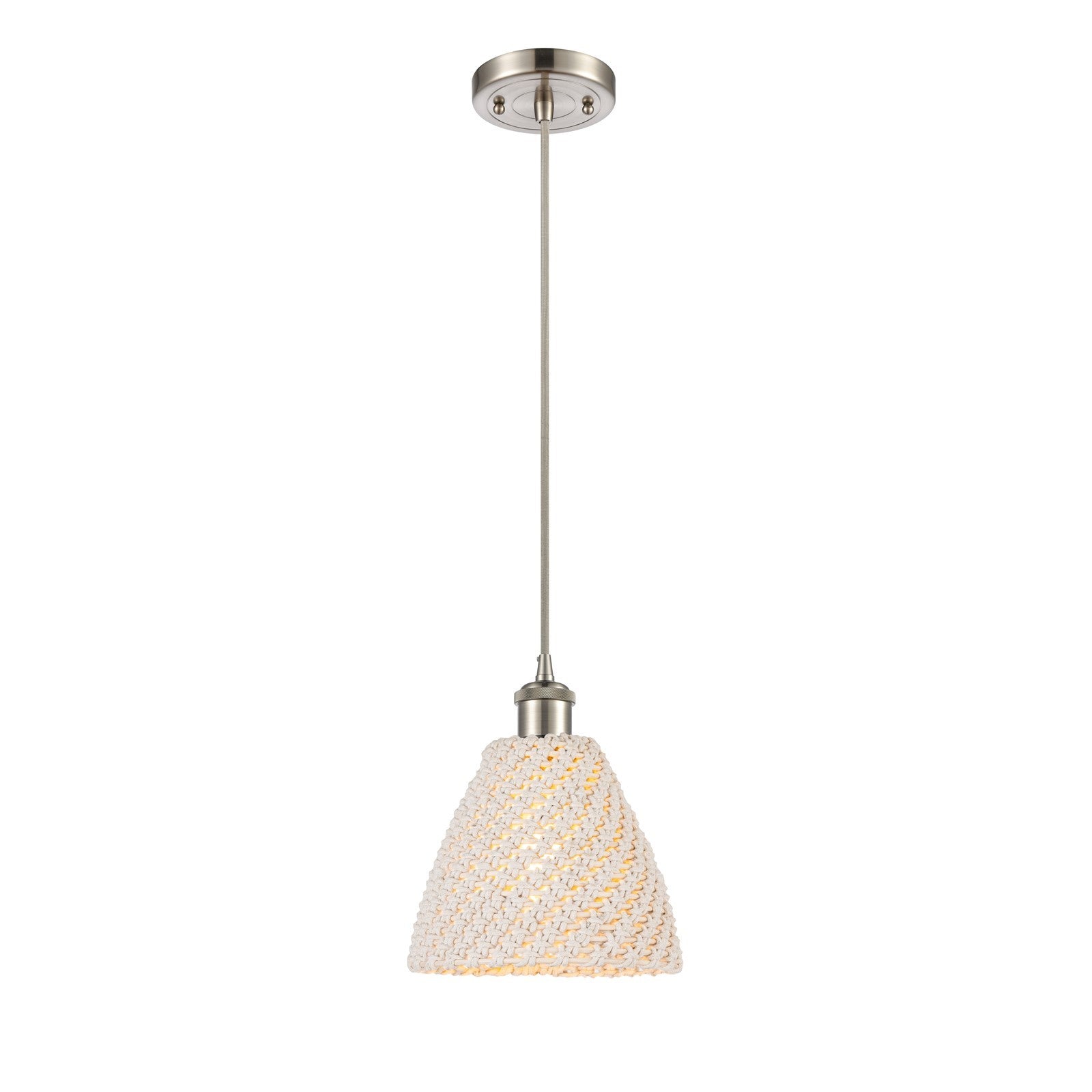 Innovations Bristol Natural 7.5in 1-Light Mini Pendant | Farmhouse Brushed Satin Nickel and Natural Fiber | Kitchen | Model 516-1P-SN-NBD-75-NAT