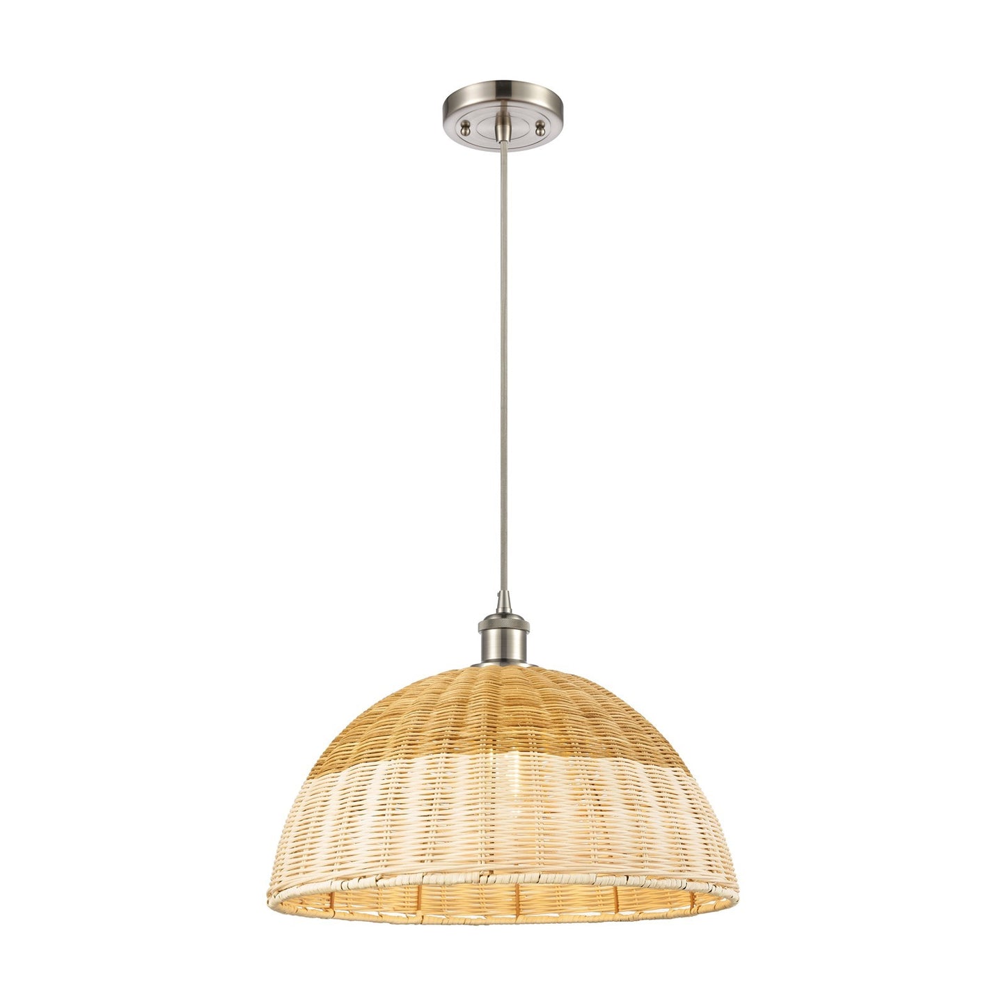 Innovations Bristol Natural II 15.75in 1-Light Mini Pendant | Industrial Brushed Satin Nickel and Natural Fiber | Model 516-1P-SN-NBD2-16-NAT