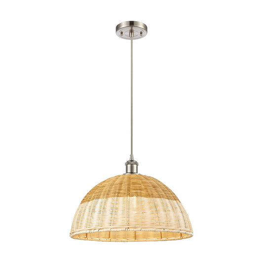 Innovations Bristol Natural II 15.75in 1-Light Mini Pendant | Industrial Brushed Satin Nickel and Natural Fiber | Model 516-1P-SN-NBD2-16-NAT