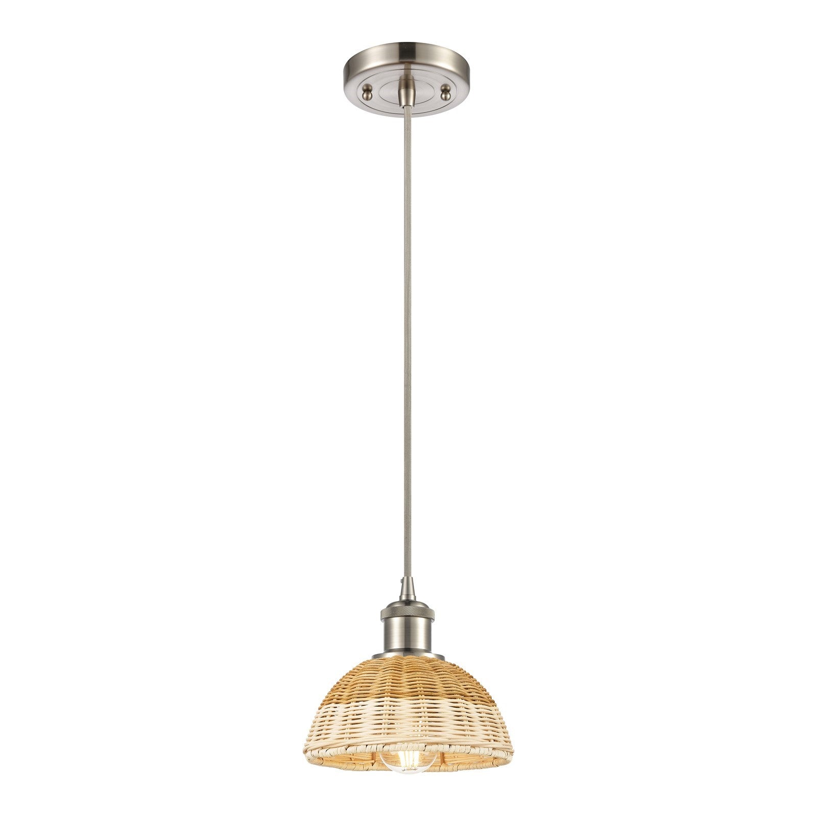Innovations Bristol Natural II 7.5in 1-Light Mini Pendant | Industrial Brushed Satin Nickel and Natural Fiber | Kitchen | Model 516-1P-SN-NBD2-75-NAT