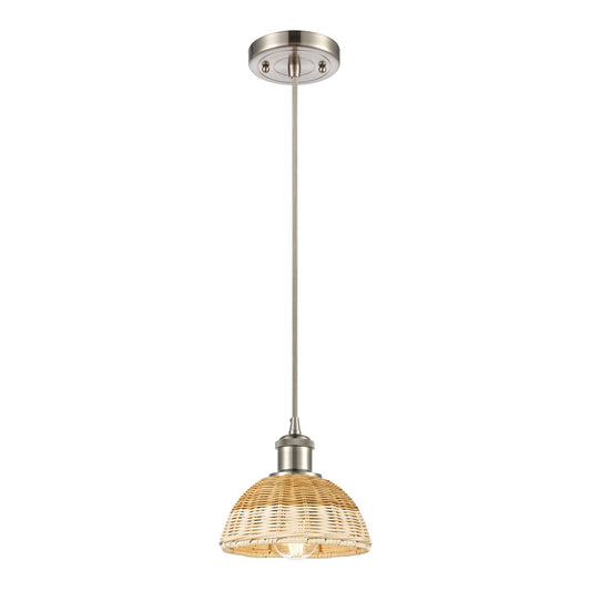 Innovations Bristol Natural II 7.5in 1-Light Mini Pendant | Industrial Brushed Satin Nickel and Natural Fiber | Kitchen | Model 516-1P-SN-NBD2-75-NAT