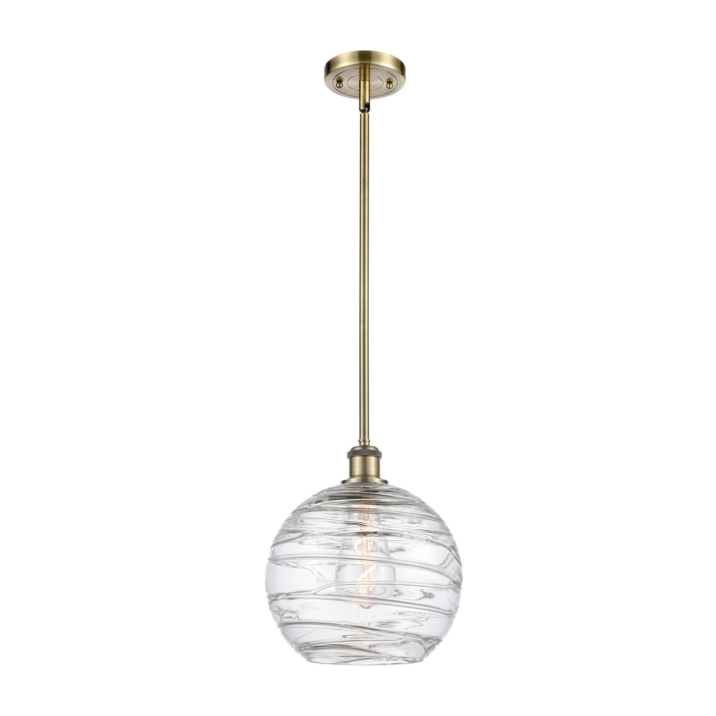 Innovations Athens Deco Swirl 10in 1-Light Mini Pendant | Industrial Antique Brass and Clear Glass | Kitchen Island | Model 516-1S-AB-G1213-10CL