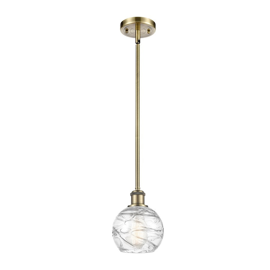 Innovations Ballston Athens Deco Swirl 6in 1-Light Mini Pendant | Industrial Antique Brass and Clear Deco Swirl Glass | Kitchen | Model 516-1S-AB-G1213-6