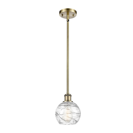 Innovations Ballston Athens Deco Swirl 6in 1-Light Mini Pendant | Industrial Antique Brass and Clear Deco Swirl Glass | Kitchen | Model 516-1S-AB-G1213-6