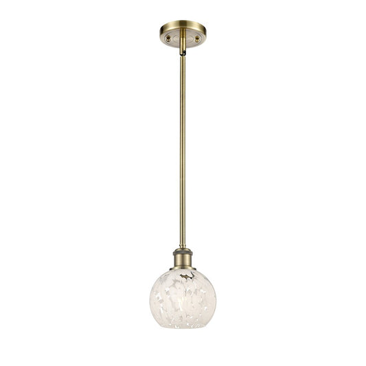 Innovations Ballston 6in 1-Light Mini Pendant | Modern Antique Brass Steel and White Mouchette Glass | Kitchen Island & Dining | Model 516-1S-AB-G1216-6WM
