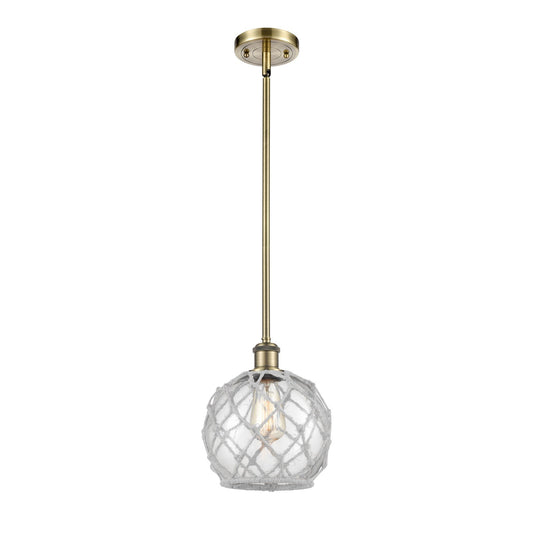 Innovations Farmhouse Rope 8in 1-Light Mini Pendant | Industrial Antique Brass Steel and Clear Glass with White Rope | Kitchen | Model 516-1S-AB-G122-8RW