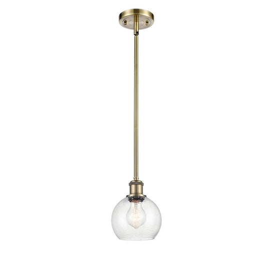 Innovations Ballston Athens 6in 1-Light Mini Pendant | Industrial Antique Brass and Seeded Glass | Kitchen Island & Dining Room | Model 516-1S-AB-G124-6