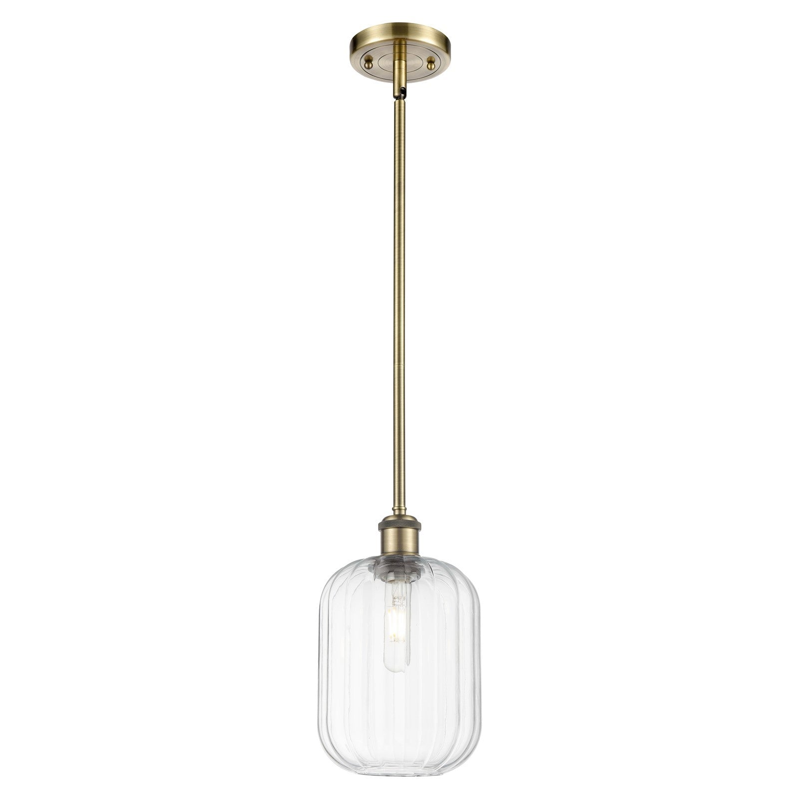 Innovations Preston Cylinder 7in 1-Light Mini Pendant | Industrial Antique Brass and Clear Glass | Kitchen Island & Dining Room | Model 516-1S-AB-G460-7CL