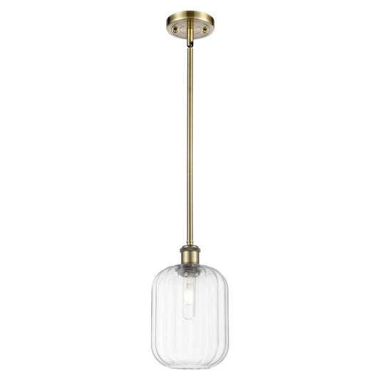 Innovations Preston Cylinder 7in 1-Light Mini Pendant | Industrial Antique Brass and Clear Glass | Kitchen Island & Dining Room | Model 516-1S-AB-G460-7CL