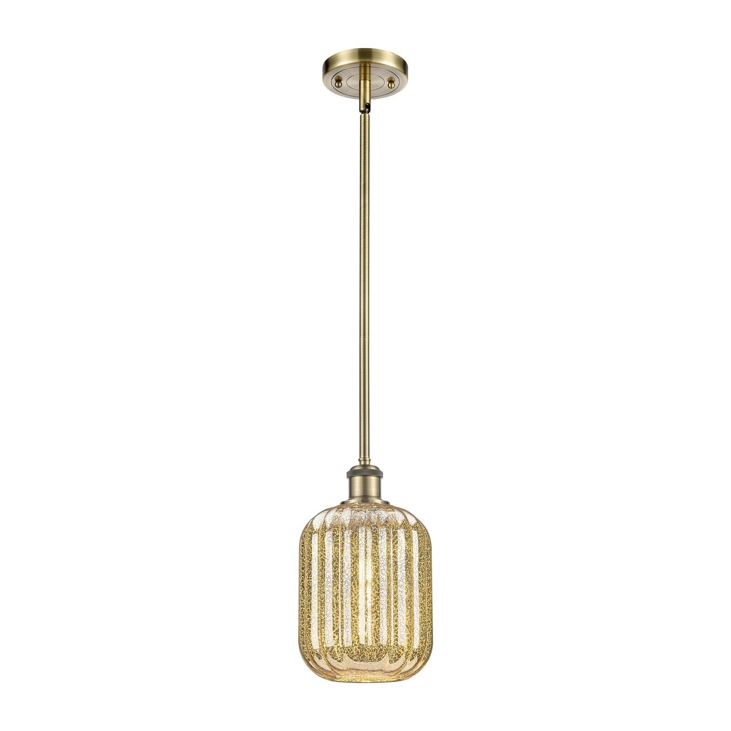 Innovations Preston Cylinder 7in 1-Light Mini Pendant | Industrial Antique Brass Steel and Mercury Glass | Kitchen Island & | Model 516-1S-AB-G460-7ME