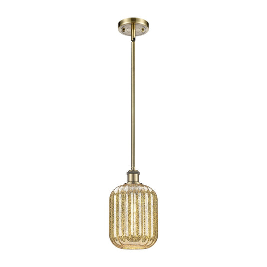 Innovations Preston Cylinder 7in 1-Light Mini Pendant | Industrial Antique Brass Steel and Mercury Glass | Kitchen Island & | Model 516-1S-AB-G460-7ME
