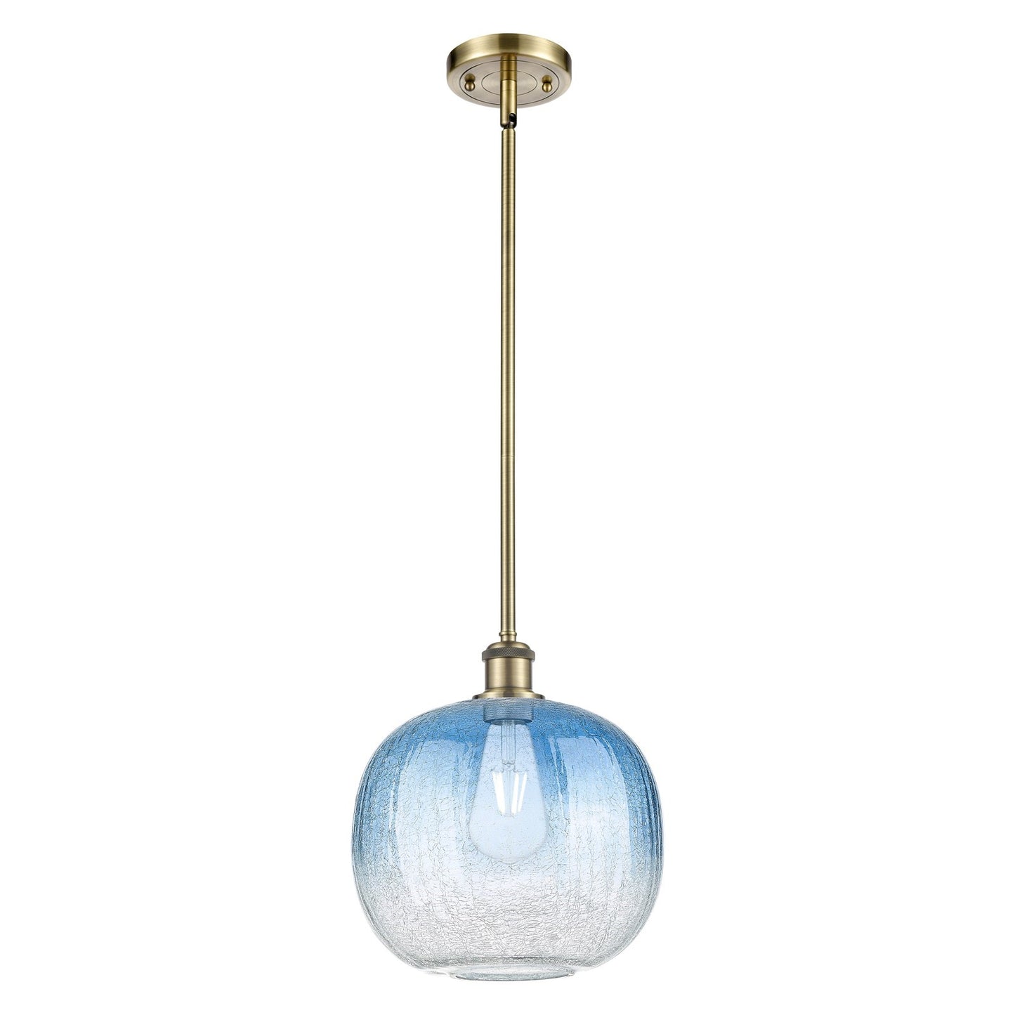 Innovations Brookhaven Sphere 10.5in 1-Light Mini Pendant | Industrial Antique Brass and Sapphire Blue Glass | Kitchen | Model 516-1S-AB-G481-10SB