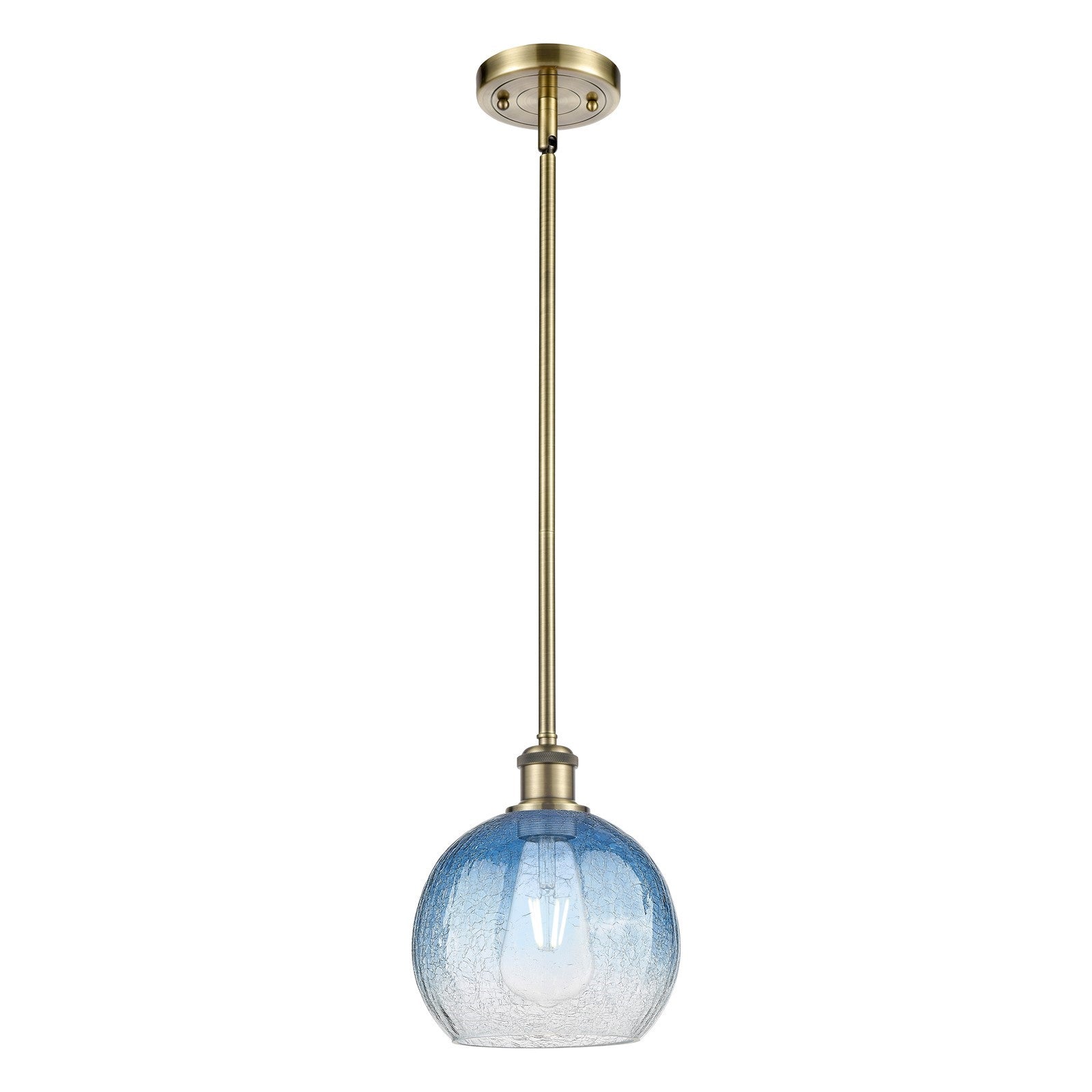 Innovations Brookhaven Globe 7.9in 1-Light Mini Pendant | Industrial Antique Brass and Sapphire Blue Glass | Kitchen | Model 516-1S-AB-G483-8SB