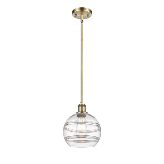 Innovations Rochester 8in 1-Light Mini Pendant | Industrial Antique Brass Steel and Clear Glass | Kitchen Island & Dining Room | Model 516-1S-AB-G556-8CL