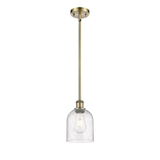 Innovations Bella 6in 1-Light Mini Pendant | Industrial Antique Brass Steel and Seedy Glass | Kitchen Island | 5 x 5 x 9 in | Model 516-1S-AB-G558-6SDY