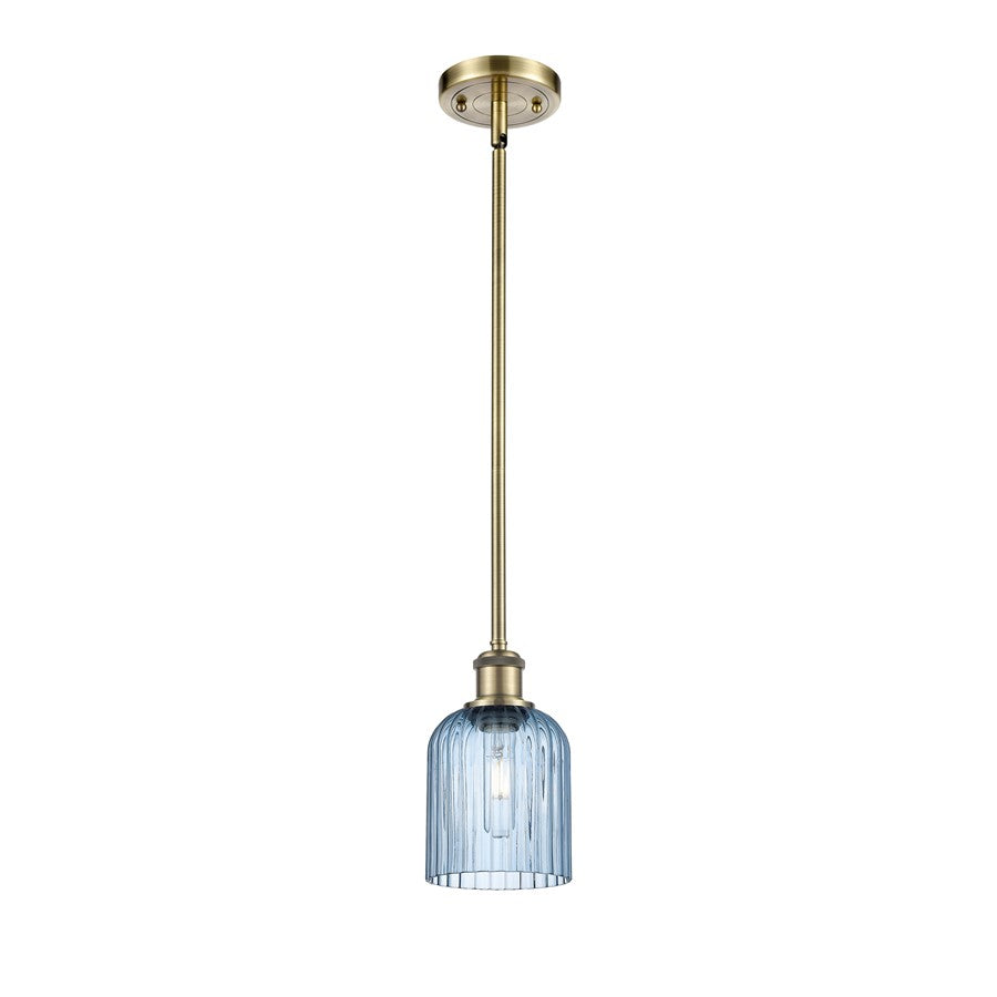 Innovations Ballston Bridal Veil 5in 1-Light Mini Pendant | Art Nouveau Antique Brass and Princess Blue Glass | Kitchen Island | Model 516-1S-AB-G559-5BL