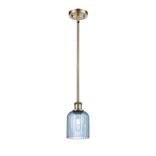 Innovations Ballston Bridal Veil 5in 1-Light Mini Pendant | Art Nouveau Antique Brass and Princess Blue Glass | Kitchen Island | Model 516-1S-AB-G559-5BL