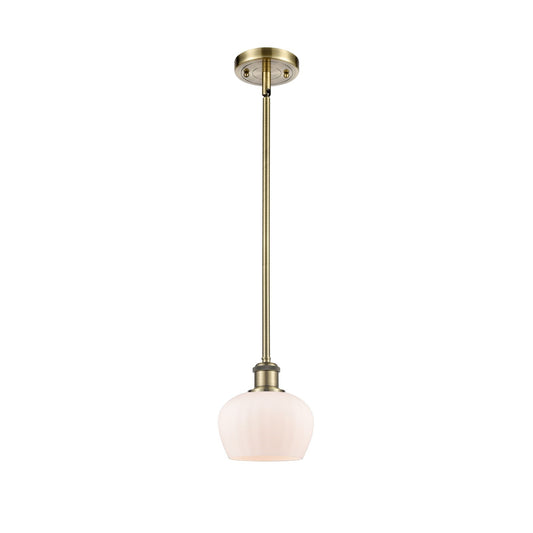 Innovations Fenton 6in 1-Light Mini Pendant | Art Nouveau Antique Brass and Matte White Glass | Kitchen Island & Dining Room | Model 516-1S-AB-G91