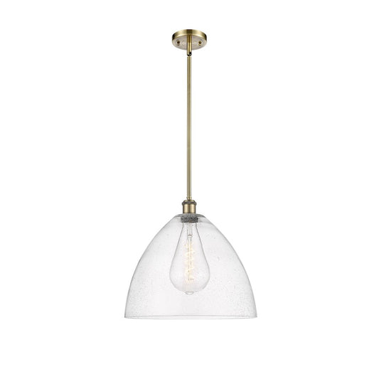 Innovations Ballston 16in 1-Light Pendant | Industrial Antique Brass Steel and Seedy Glass | Kitchen Island & Dining Room | Model 516-1S-AB-GBD-164