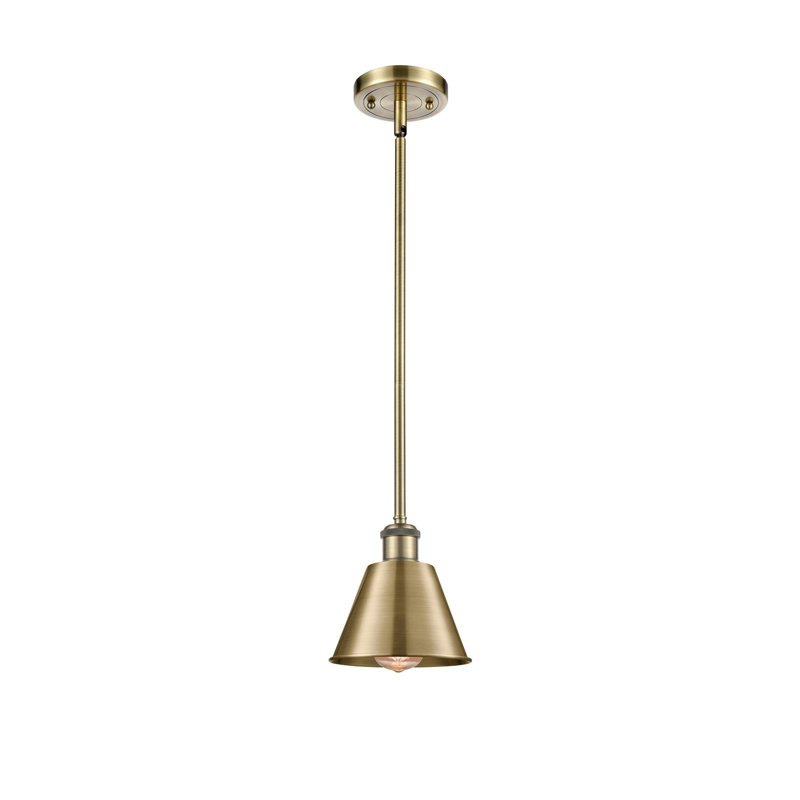 Innovations Lighting Smithfield 7in 1-Light Mini Pendant | Industrial Antique Brass Metal Shade | Kitchen Island | Model 516-1S-AB-M8-LED