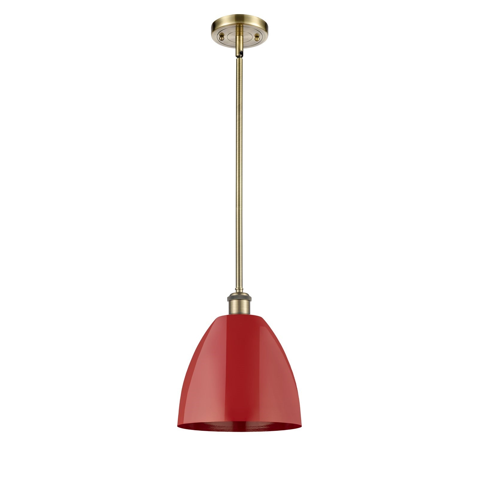 Innovations Plymouth 9in 1-Light Pendant | Industrial Farmhouse Antique Brass and Matte Red Metal | Kitchen Island & Dining | Model 516-1S-AB-MBD-9-RD-LED