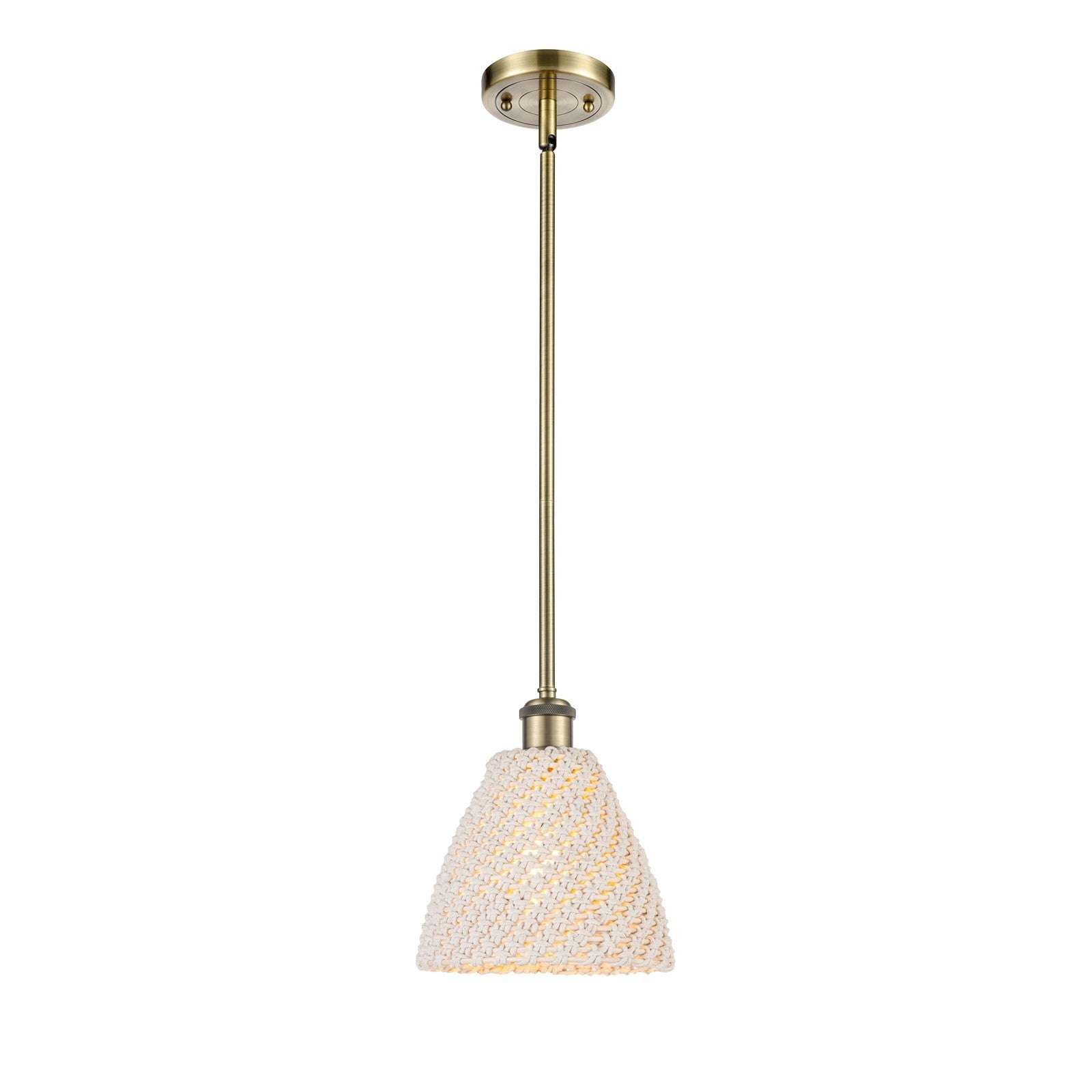Innovations Bristol Natural 7.5in 1-Light Mini Pendant | Farmhouse Antique Brass and Natural Fiber | Kitchen Island | Model 516-1S-AB-NBD-75-NAT