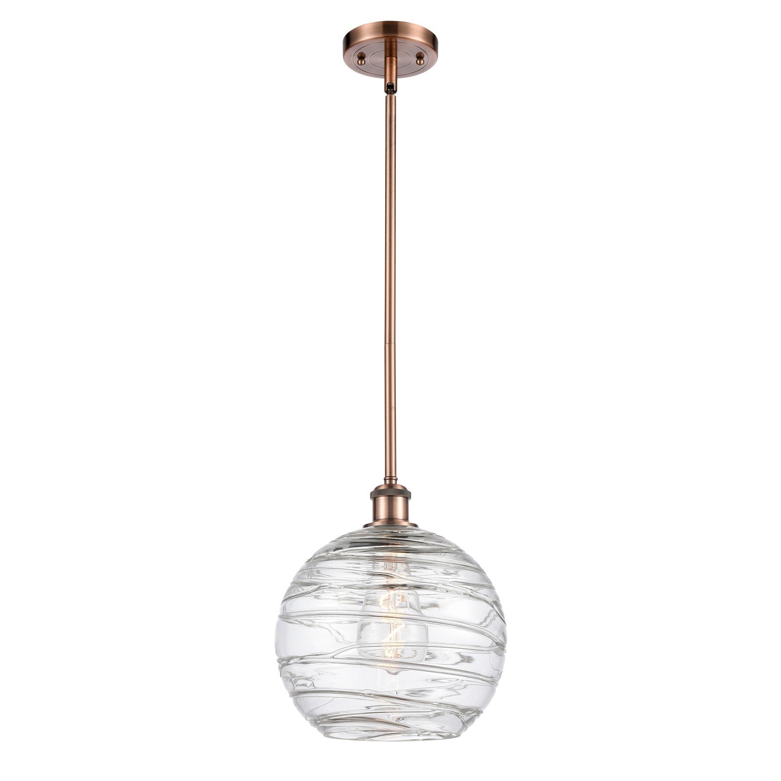 Innovations Athens Deco Swirl 10in 1-Light Mini Pendant | Industrial Antique Copper and Clear Glass | Kitchen Island | Model 516-1S-AC-G1213-10CL