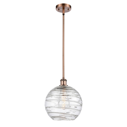Innovations Athens Deco Swirl 10in 1-Light Mini Pendant | Industrial Antique Copper and Clear Glass | Kitchen Island | Model 516-1S-AC-G1213-10CL