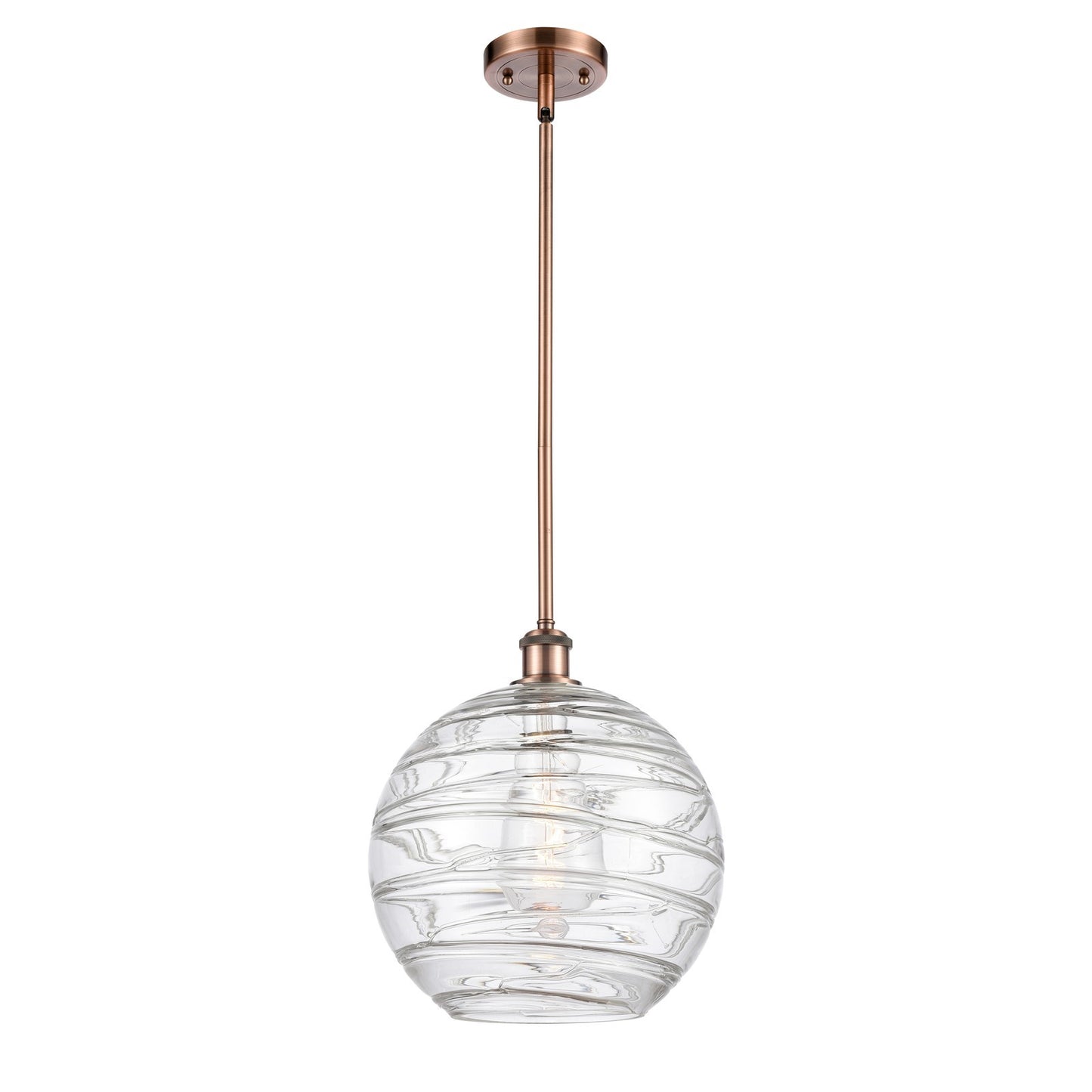 Innovations Athens Deco Swirl 12in 1-Light Mini Pendant | Industrial Antique Copper and Clear Glass | Kitchen Island | Model 516-1S-AC-G1213-12CL