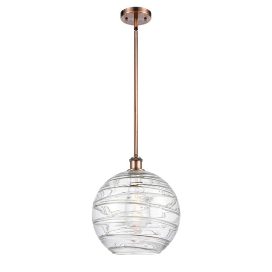 Innovations Athens Deco Swirl 12in 1-Light Mini Pendant | Industrial Antique Copper and Clear Glass | Kitchen Island | Model 516-1S-AC-G1213-12CL