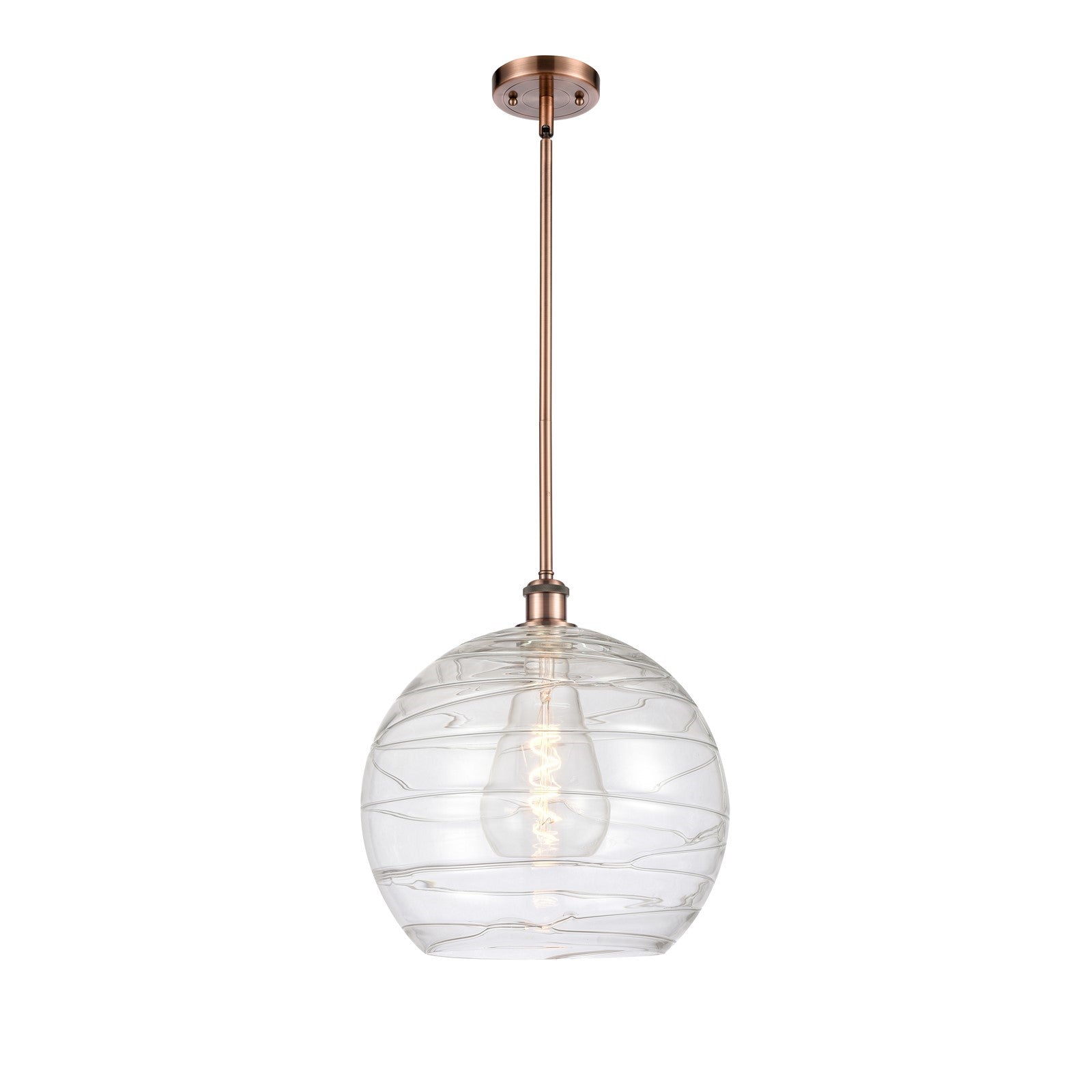 Innovations Athens Deco Swirl 14in 1-Light Mini Pendant | Industrial Antique Copper and Clear Glass | Kitchen Island | Model 516-1S-AC-G1213-14CL