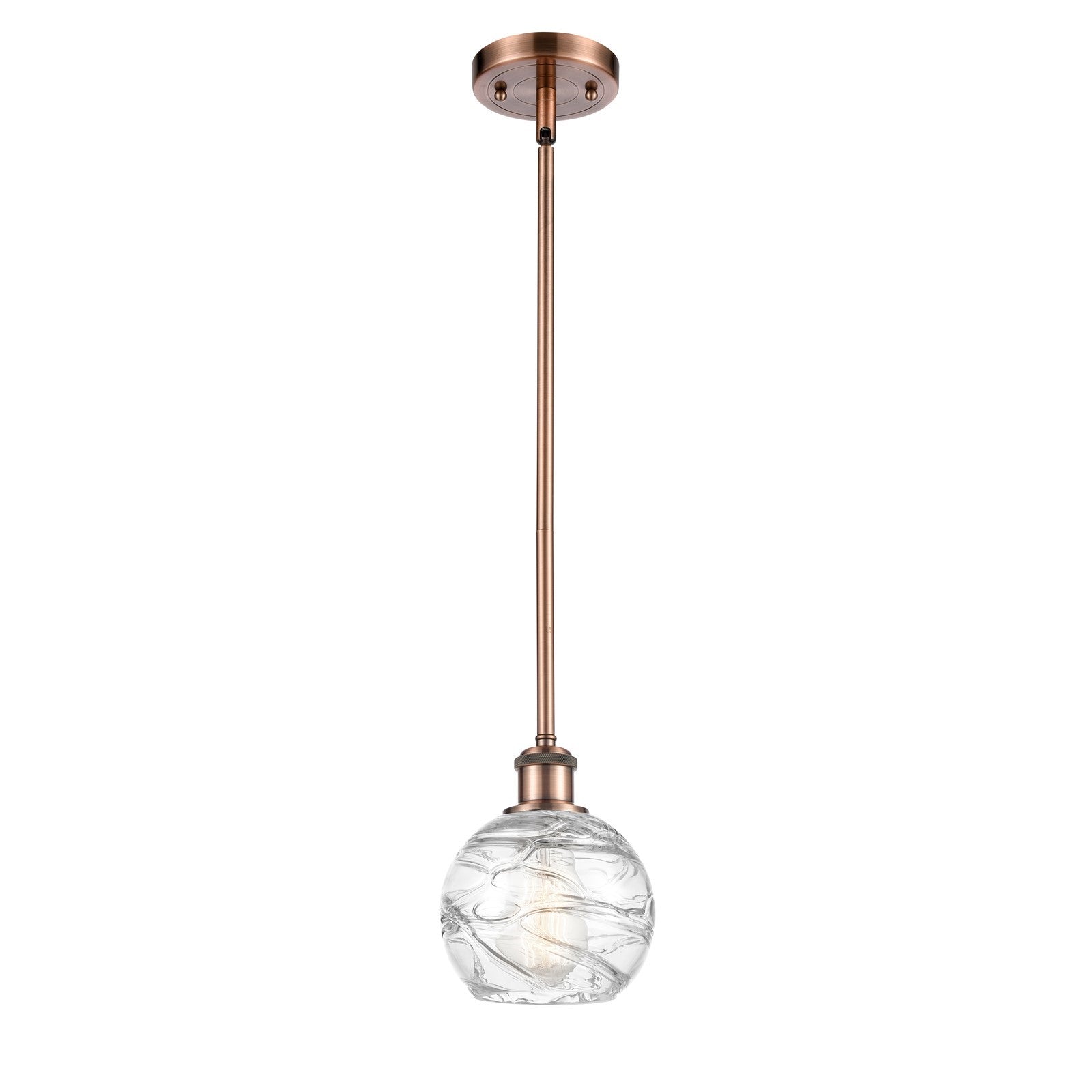 Innovations Athens Deco Swirl 6in 1-Light Mini Pendant | Industrial Antique Copper and Clear Glass | Kitchen Island | Model 516-1S-AC-G1213-6CL