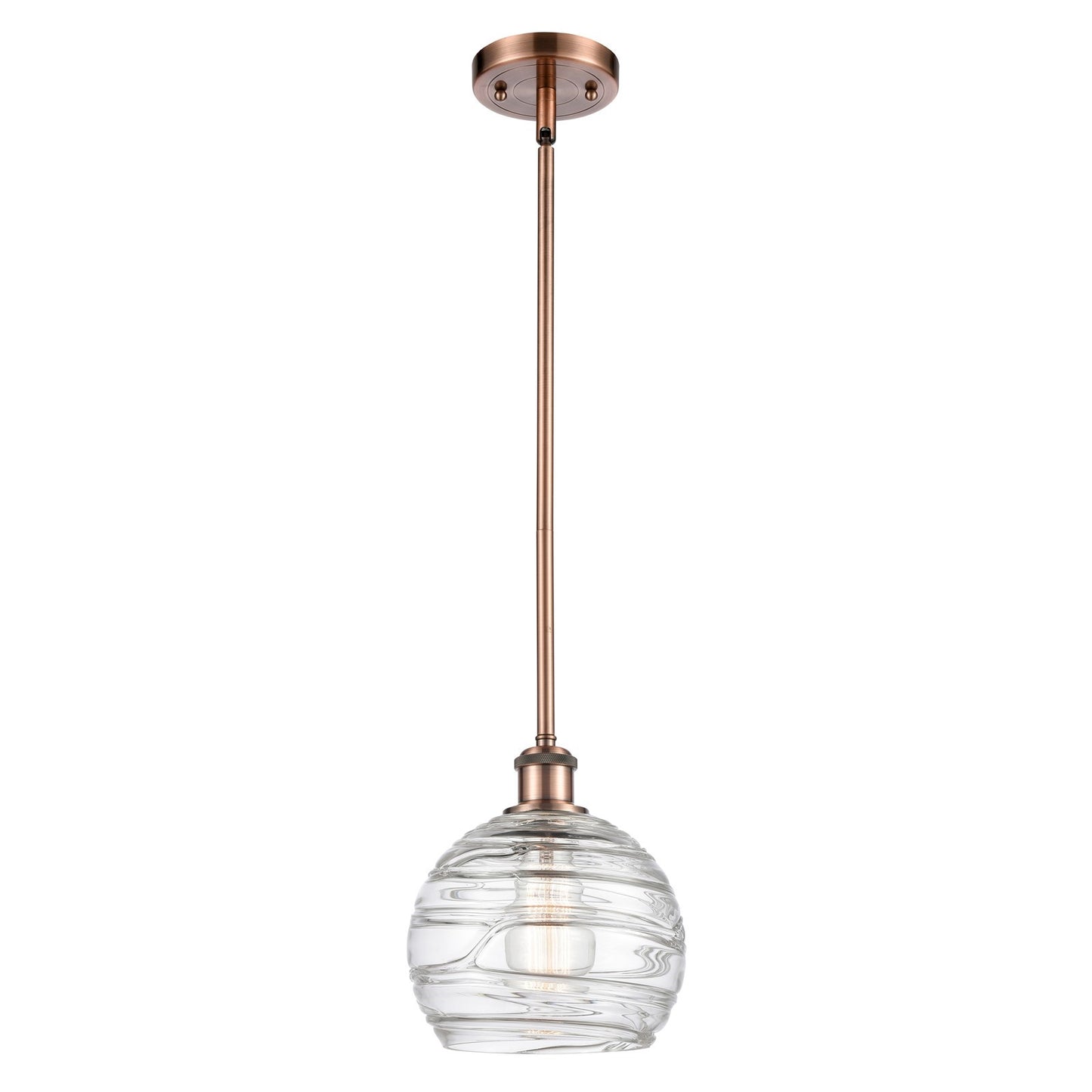 Innovations Athens Deco Swirl 8in 1-Light Mini Pendant | Industrial Antique Copper and Clear Glass | Kitchen Island | Model 516-1S-AC-G1213-8CL