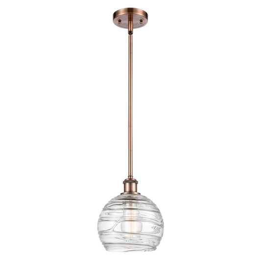 Innovations Athens Deco Swirl 8in 1-Light Mini Pendant | Industrial Antique Copper and Clear Glass | Kitchen Island | Model 516-1S-AC-G1213-8CL