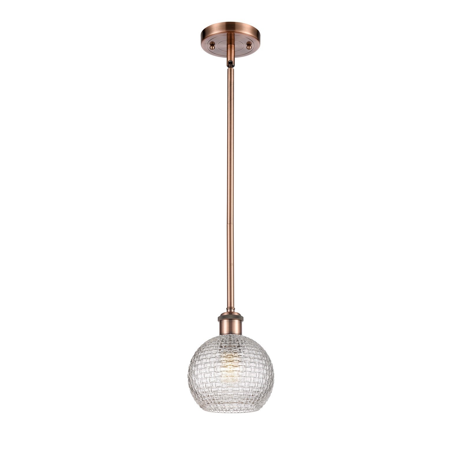 Innovations Athens 6in 1-Light Mini Pendant | Modern Farmhouse Antique Copper and Clear Basket Weave Glass | Kitchen | Model 516-1S-AC-G122C-6CL