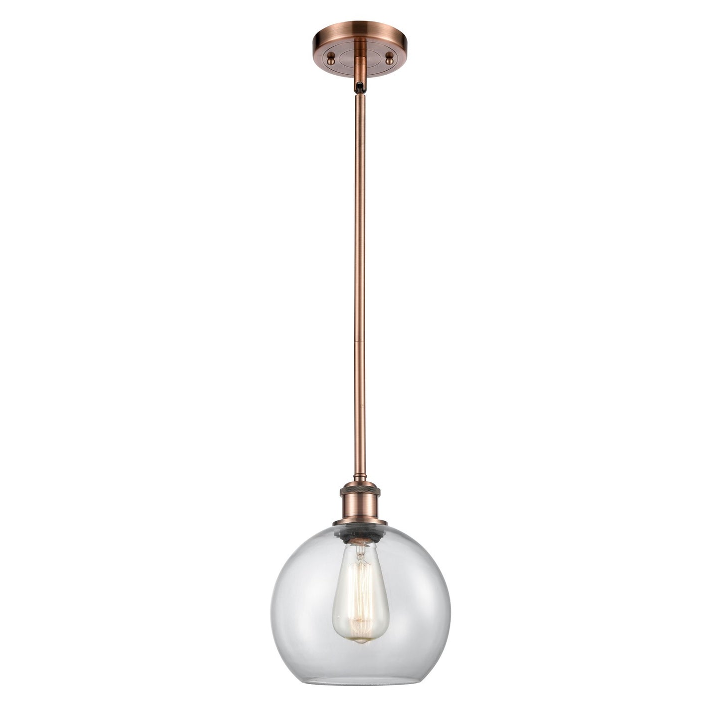 Innovations Athens 8in 1-Light Mini Pendant | Modern Farmhouse Antique Copper and Clear Basket Weave Glass | Kitchen | Model 516-1S-AC-G122C-8CL
