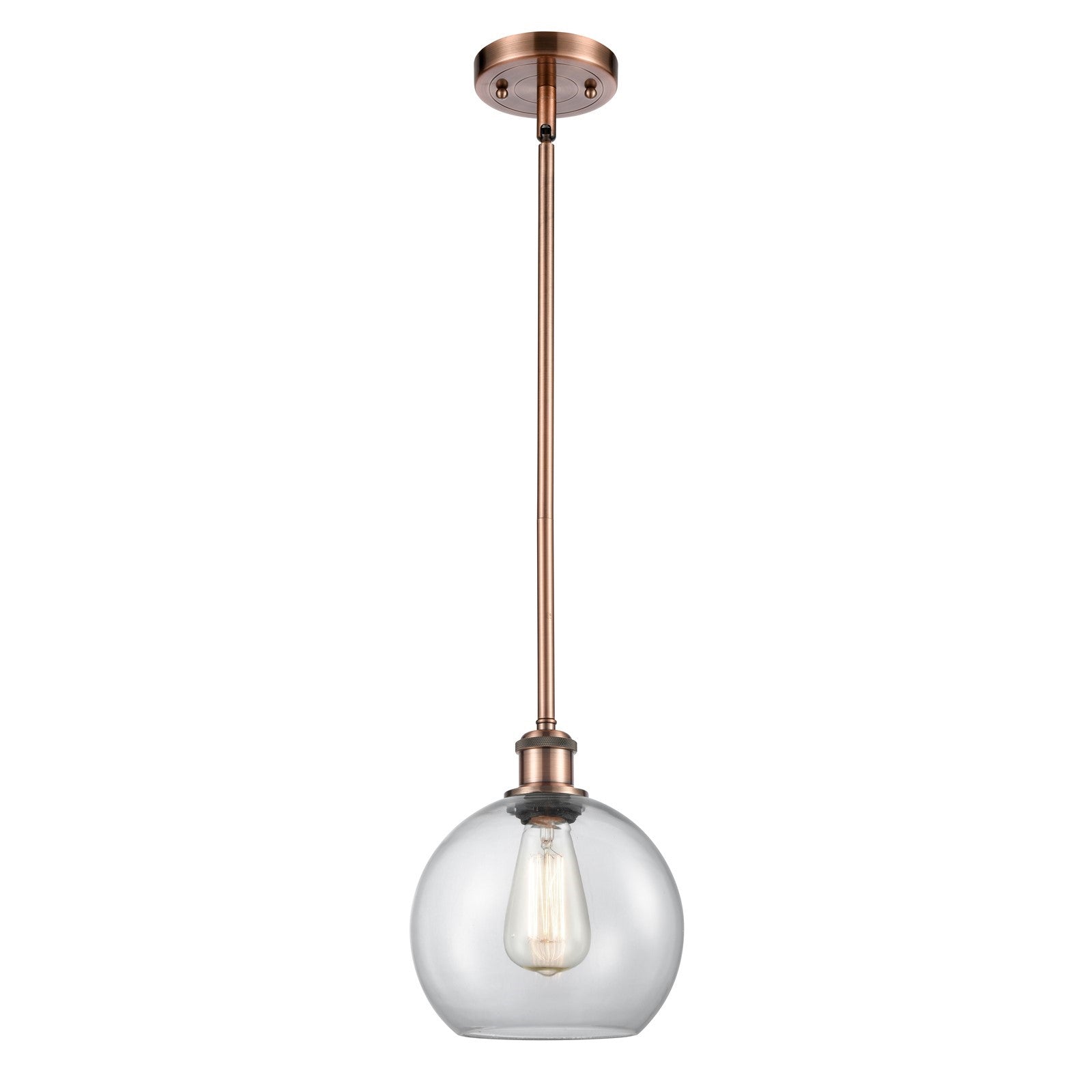 Innovations Athens 8in 1-Light Mini Pendant | Modern Farmhouse Antique Copper and Clear Basket Weave Glass | Kitchen | Model 516-1S-AC-G122C-8CL