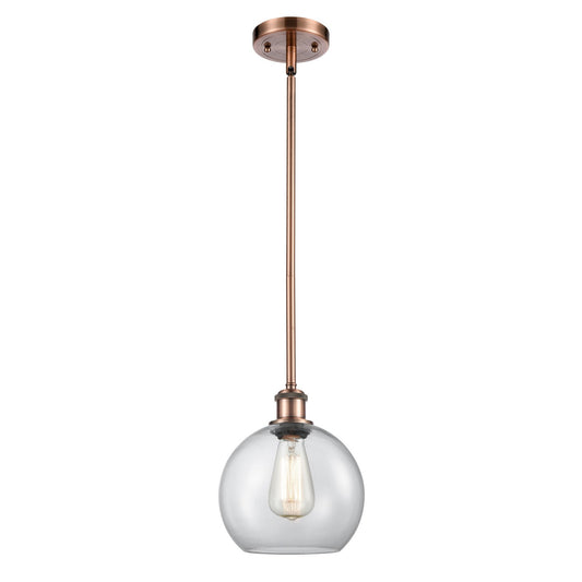 Innovations Athens 8in 1-Light Mini Pendant | Modern Farmhouse Antique Copper and Clear Basket Weave Glass | Kitchen | Model 516-1S-AC-G122C-8CL