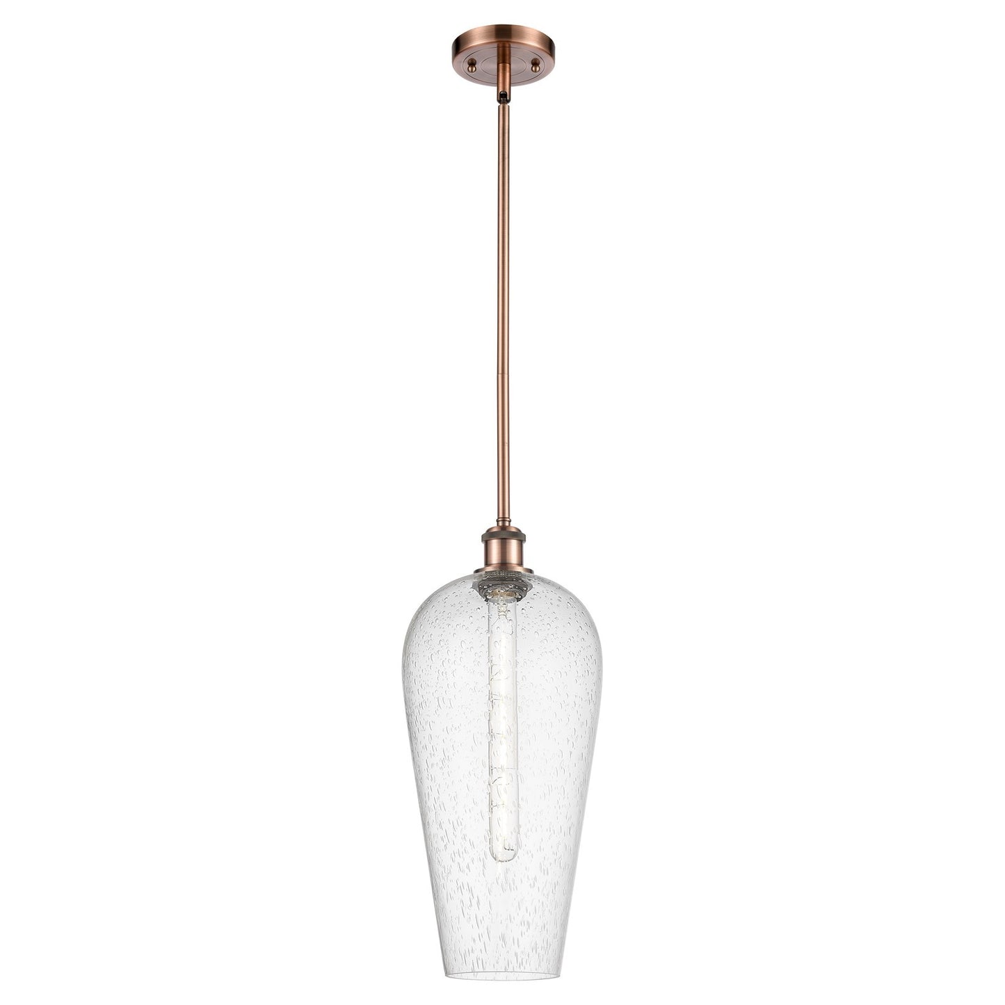 Innovations Chelsea 8in 1-Light Mini Pendant | Industrial Antique Copper and Seedy Glass | Kitchen Island & Dining Room | Model 516-1S-AC-G456-8SDY