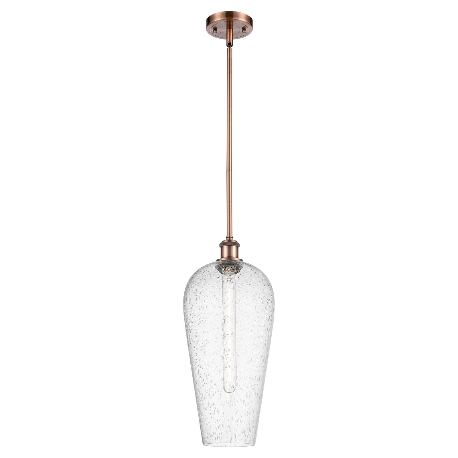 Innovations Chelsea 8in 1-Light Mini Pendant | Industrial Antique Copper and Seedy Glass | Kitchen Island & Dining Room | Model 516-1S-AC-G456-8SDY