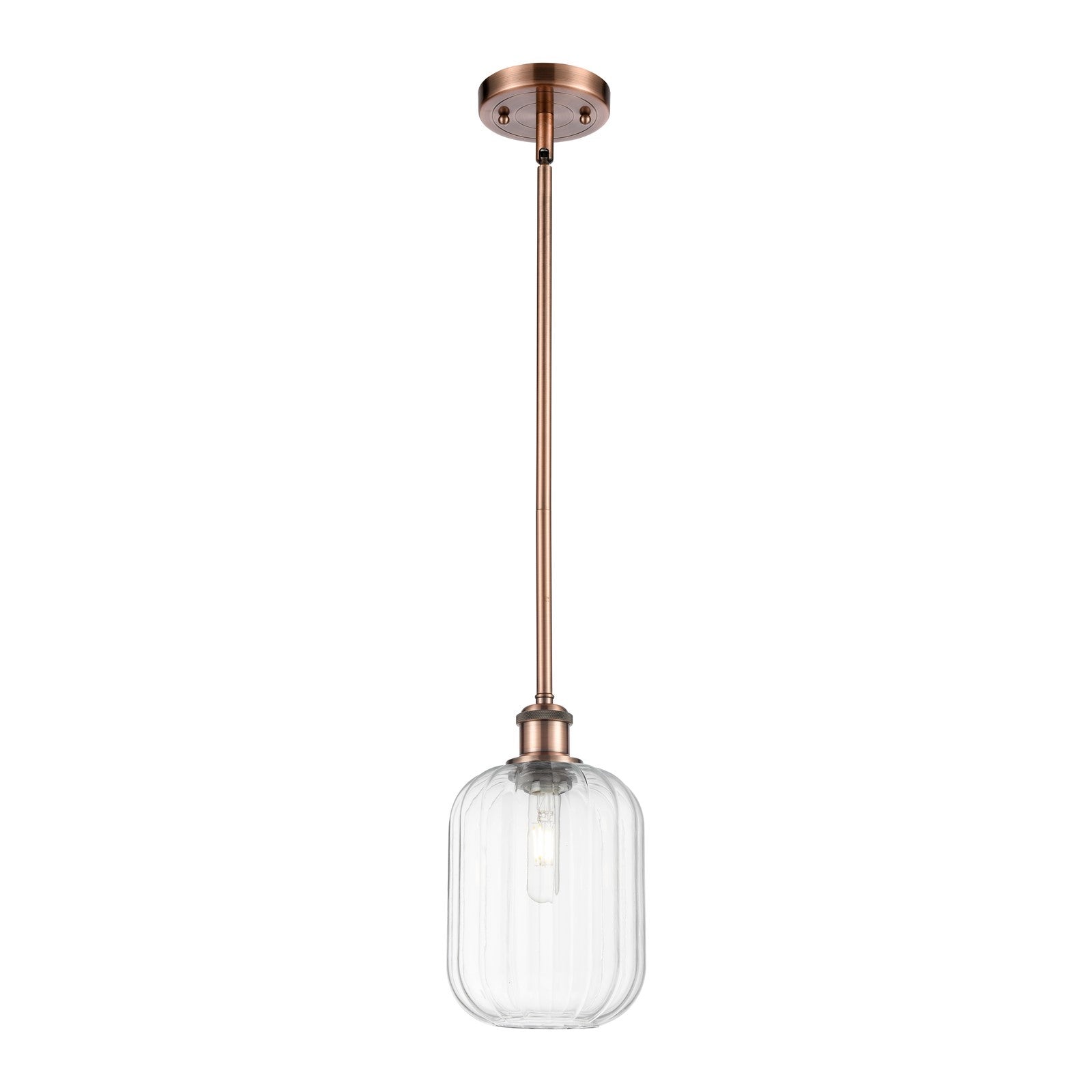 Innovations Preston Cylinder 7in 1-Light Mini Pendant | Industrial Antique Copper and Clear Glass | Kitchen Island | Model 516-1S-AC-G460-7CL