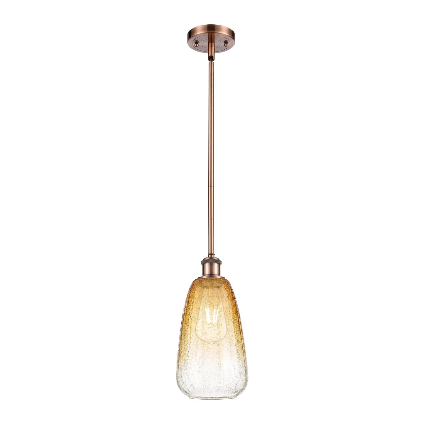 Innovations Brookhaven Almond 6in 1-Light Mini Pendant | Industrial Antique Copper and Amber Glass | Kitchen Island | Model 516-1S-AC-G480-6AM