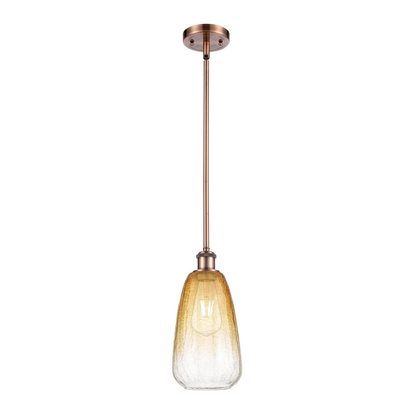 Innovations Brookhaven Almond 6in 1-Light Mini Pendant | Industrial Antique Copper and Amber Glass | Kitchen Island | Model 516-1S-AC-G480-6AM